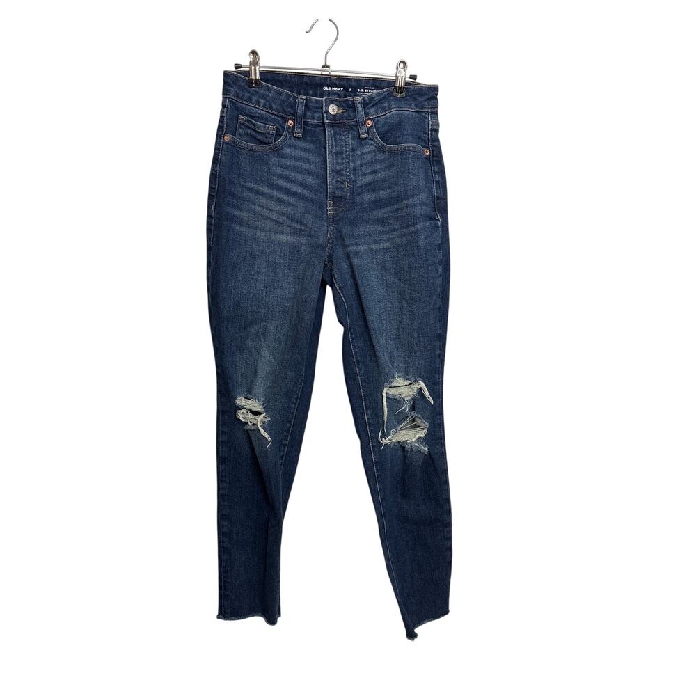 Old Navy O.G. Straight Jeans Womens Size 2 High Rise Distressed Dark Wash Blue